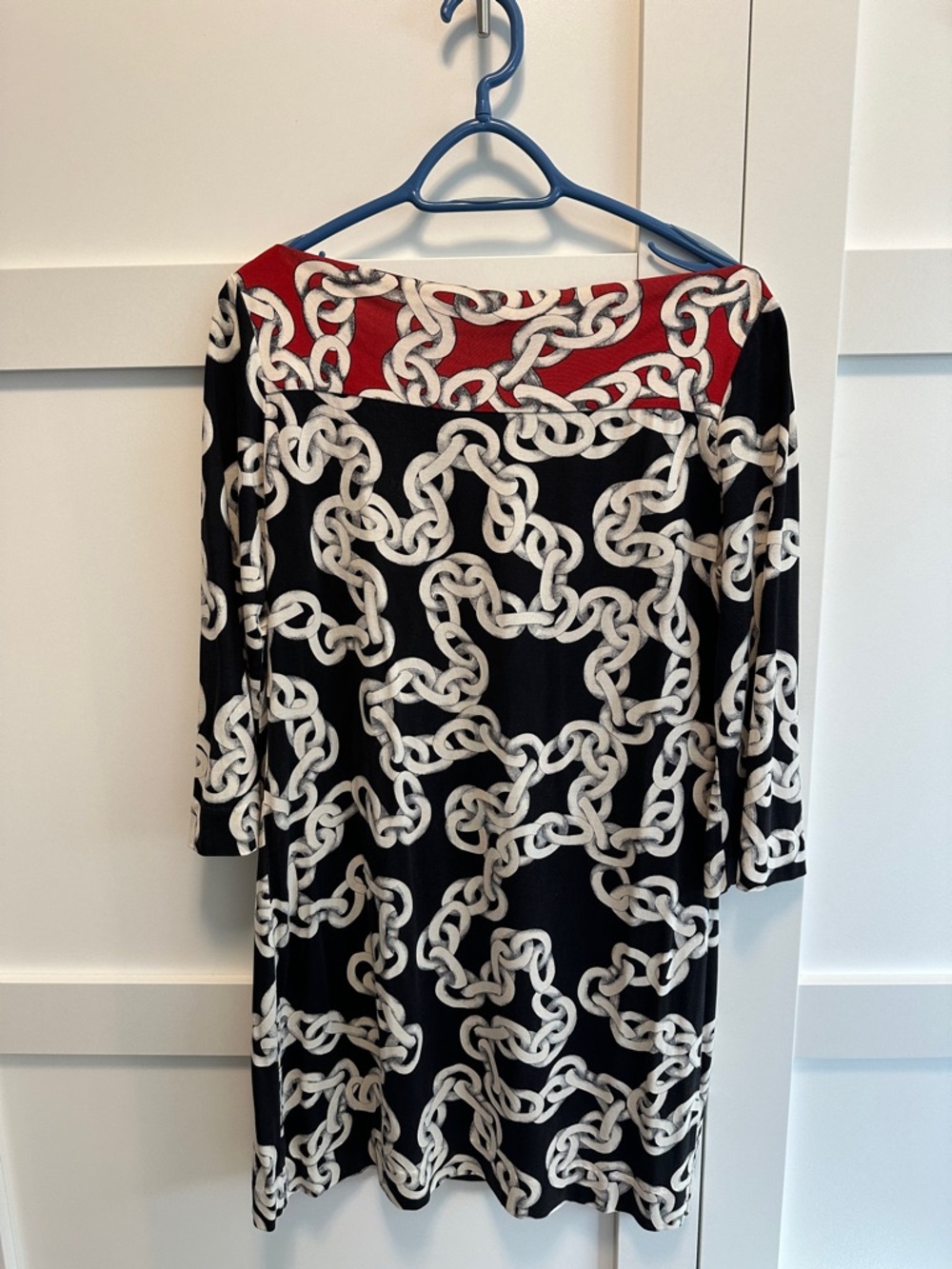 DVF Blue, red & white Chain-Print Dress. Simple. Size 12.